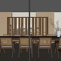 Serene Lounge Area Featuring Long Wooden Table Rattan Chairs And Large Windows With Natural Light