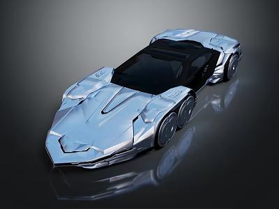 Silver Futuristic Sports Car With Sleek Body Black Roof And Metallic Finish 3d model