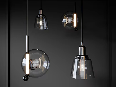 Modern Glass Pendant Lights With Transparent Shades And Metal Accents 3d model