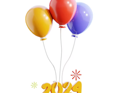Decorative Ornament Set With Colorful Balloons 2024 Numbers And Star Decorations 3d model