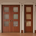 Middle ancient style solid wood glass single open double open door 3d model