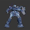 Detailed Blue Robot Model Mech Warrior With Purple Sword And Shield