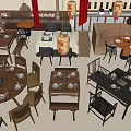 Traditional Restaurant Dining Table and Chair Sets With Wooden Round Square Designs And Hanging Lanterns