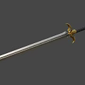 Ornate Decorative Sword With Golden Hilt And Shiny Silver Blade Design