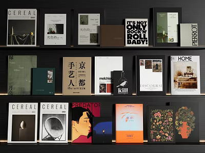 Colorful Books Magazines On Shelf Featuring Artistic Covers Various Themes Craft Home And Japanese Culture 3d model