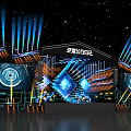 Modern Airspeed Flight Diary Stage With Geometric Design Starry Backdrop And Colorful Lighting 3d model