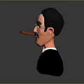 3D Male Character With Glasses Mustache Pipe Black Suit Red Tie And White Shirt