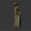 Ancient Stone Ornate Carved Door With Green Panel And Architectural Details