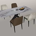 Modern Dining Table Set With Marble Tabletop Four Upholstered Chairs And Fruit Platter 3d model