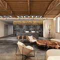 Forest Hotel Lobby Interior Design With Wooden Ceiling And Comfortable Seating Area