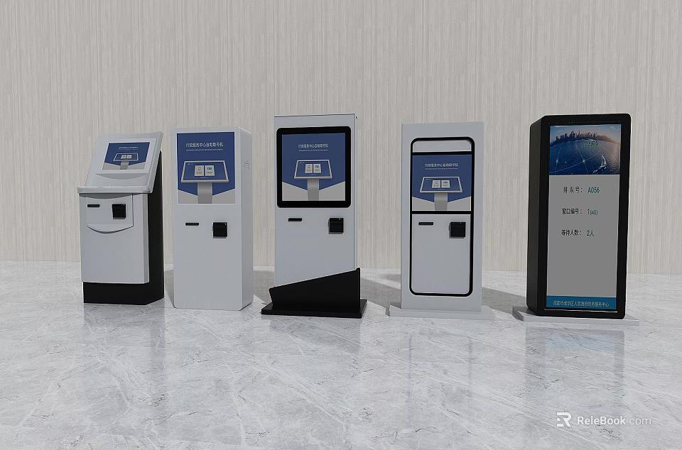 Public Facilities Self Service Kiosks With Modern Design And Digital Screens 3d model 