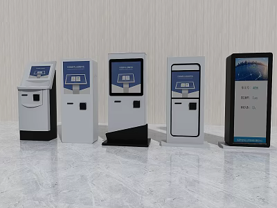 Public Facilities Self Service Kiosks With Modern Design And Digital Screens 3d model