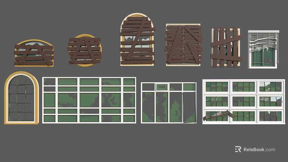 Different Window Styles Featuring Arched Rectangular Wooden Frame And Glass Panel Designs 3d model 