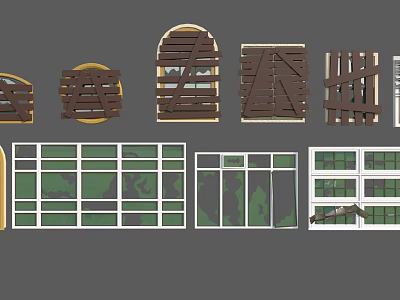Different Window Styles Featuring Arched Rectangular Wooden Frame And Glass Panel Designs 3d model