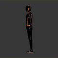 Sci Fi Game And Movie Character With Black Orange Tight Suit And Blue Glowing Head