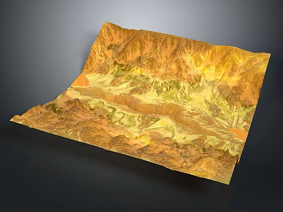 3D Terrain Model With Mountain Ranges Valleys Green Yellow And Detailed Topography 3d model