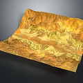 3D Terrain Model With Mountain Ranges Valleys Green Yellow And Detailed Topography