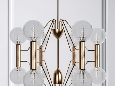 Elegant Modern Geometric Chandelier With Gold Frame And Transparent Spherical Bulbs 3d model