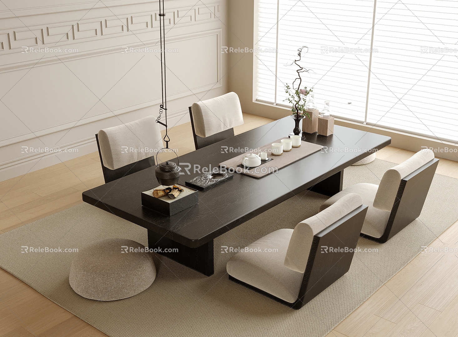 Modern Tatami Tea Table and Chair Tea Set 3d model