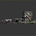 Rustic Wood Display Scene With Logs Carved Tree Stump And Mossy Grass Decorations