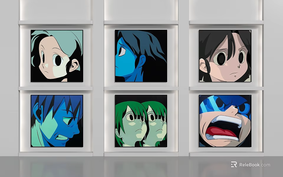 Abstract Paintings With Colorful Cartoon Character Portraits Multiple Frames Different Expressions 3d model