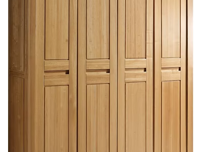 Natural Wooden Wardrobe With Panel Doors And Drawer Details In Simple Design Style 3d model