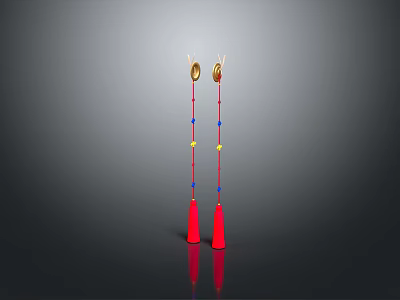 Decorative Household Item With Red Cone Bases Strung With Colorful Beads And Golden Ring Tops 3d model