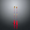 Decorative Household Item With Red Cone Bases Strung With Colorful Beads And Golden Ring Tops