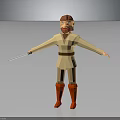 3D Character In Beige Robe With Brown Belt Red Boots Holding White Sword Arms Outstretched