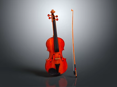 Classical Wooden Violin With Bow And Glossy Red Finish Musical Instrument 3d model
