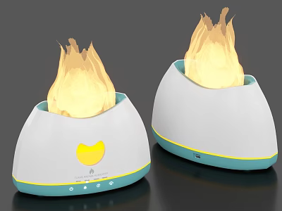 Flame Effect Humidifier with White Blue Body and Yellow Moon Logo for Daily Use 3d model