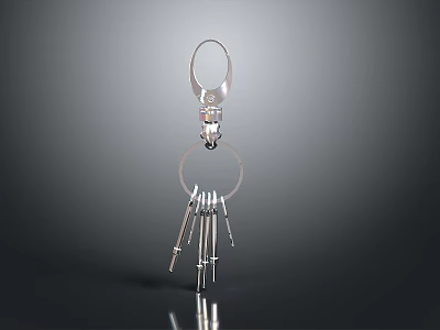 Silver Metal Keychain With Circular Top Connector And Hanging Strips 3d model