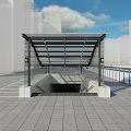 Modern Glass Structure Station With Underground Entrance Canopy And Plaza Tall Buildings Background