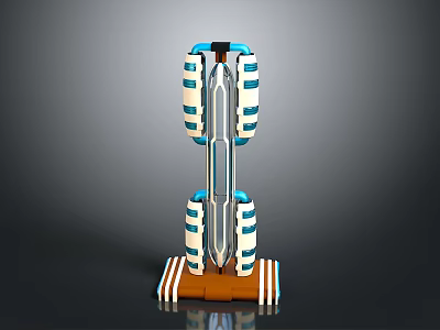 3D Model of Blue and White Striped Mechanical Structure With Cylindrical Parts Orange Base 3d model