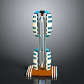 3D Model of Blue and White Striped Mechanical Structure With Cylindrical Parts Orange Base