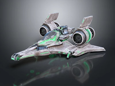 Futuristic Spaceship With Twin Engines Green Accents And Sleek Metallic Design 3d model