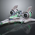 Futuristic Spaceship With Twin Engines Green Accents And Sleek Metallic Design