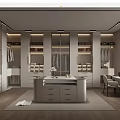 Modern Spacious Walk-in Closet Interior With Multiple Cabinets Open Storage Worktable And Warm Lighting