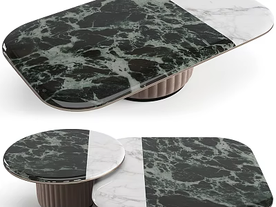 Modern Coffee Table With Black And White Marble Top And Brown Ribbed Base 3d model