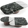 Modern Coffee Table With Black And White Marble Top And Brown Ribbed Base