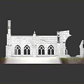 Ancient Stone Ruins With Gothic Arched Windows Moss Covered Walls On Grass Stone Slab Ground