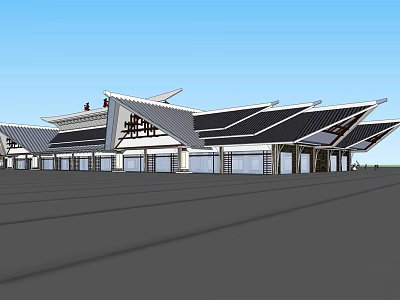 Modern Architectural Design With Traditional Roof Solar Panels Large Windows And Open Space 3d model