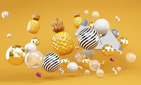 Modern Decorations Photo Net Creative Floating Pineapple Enterprise Commercial 3d model