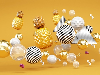 Modern Decorations Photo Net Creative Floating Pineapple Enterprise Commercial 3d model