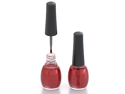 Red Nail Polish Cosmetics With Two Bottles And Dropping Brush Design 3d model