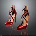 Stylish Red Satin High Heels With Crisscross Straps And Shiny Reflective Base