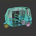 Blue Auto Rickshaw with Grey Canopy Passenger Seats and Shiny Reflection 3d model