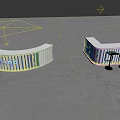 Modern Exhibition Reception Desk With White And Blue Lighting And Bar Stools
