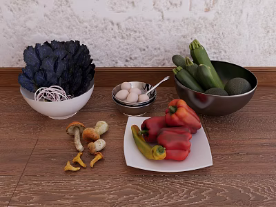 Fresh vegetables and fruit dish 3d model