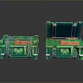 Green Storage Chests Featuring Closed And Open Designs With Red Items Inside